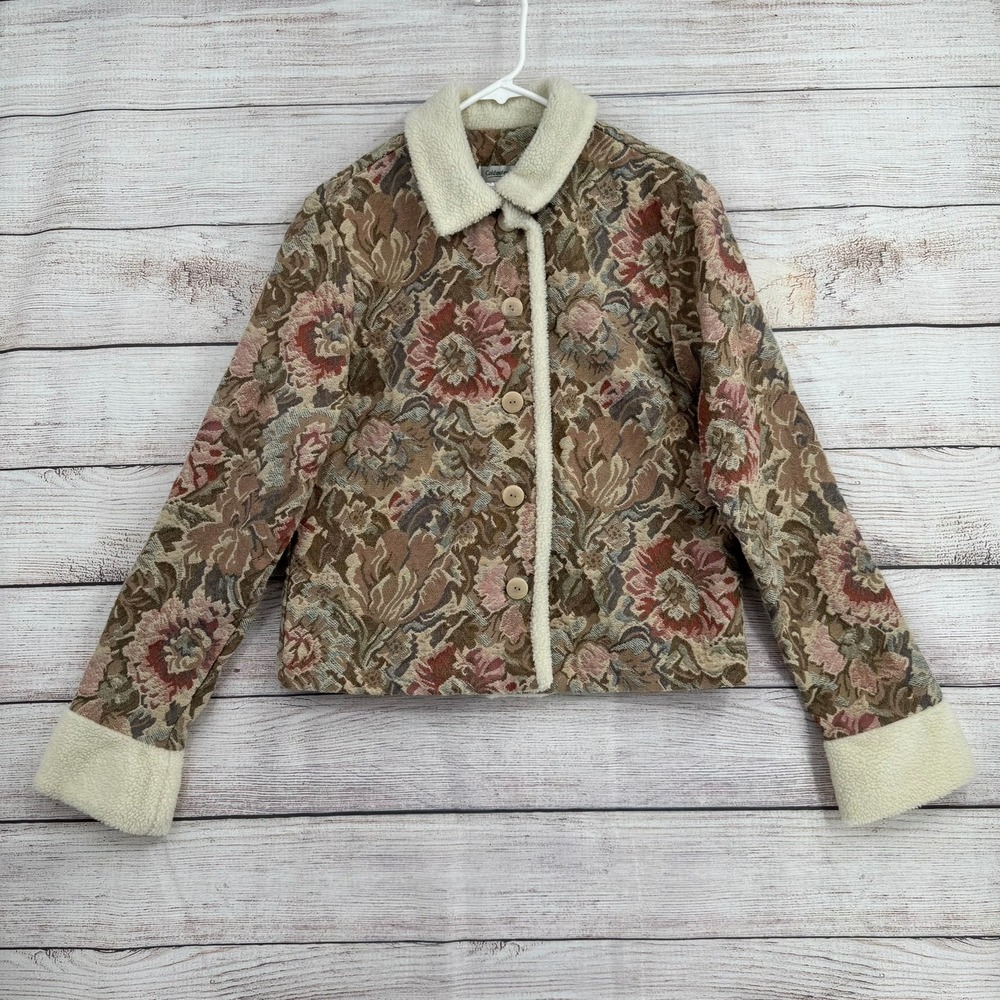 Coldwater Creek Tapestry Jacket Women S Brown Floral Berber Fleece